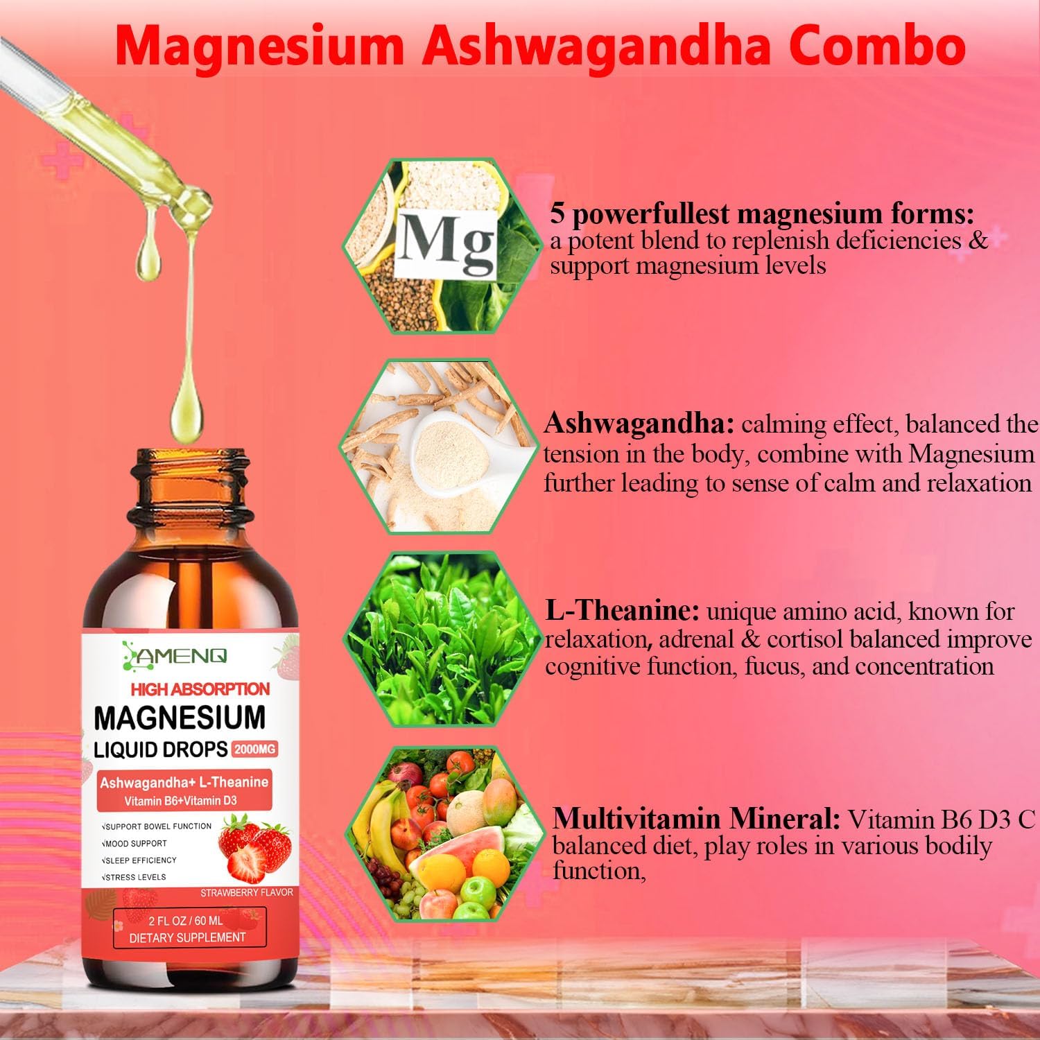 AMENQ HEALTH Cortisol Liquid Drops with Magnesium Glycinate & Ashwagandha