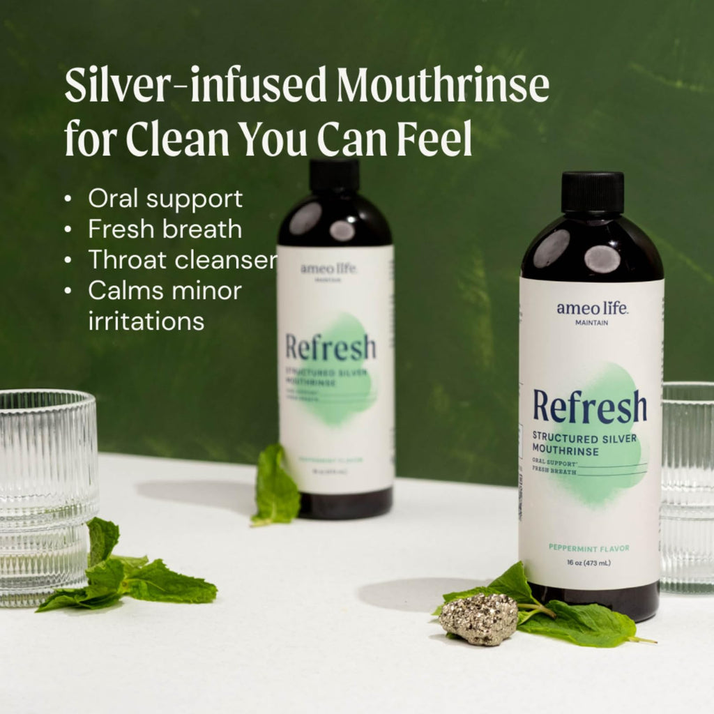 Ameo Life 10ppm Mint Structured Silver Mouthwash – Alcohol-Free Colloidal Rinse (16 oz)