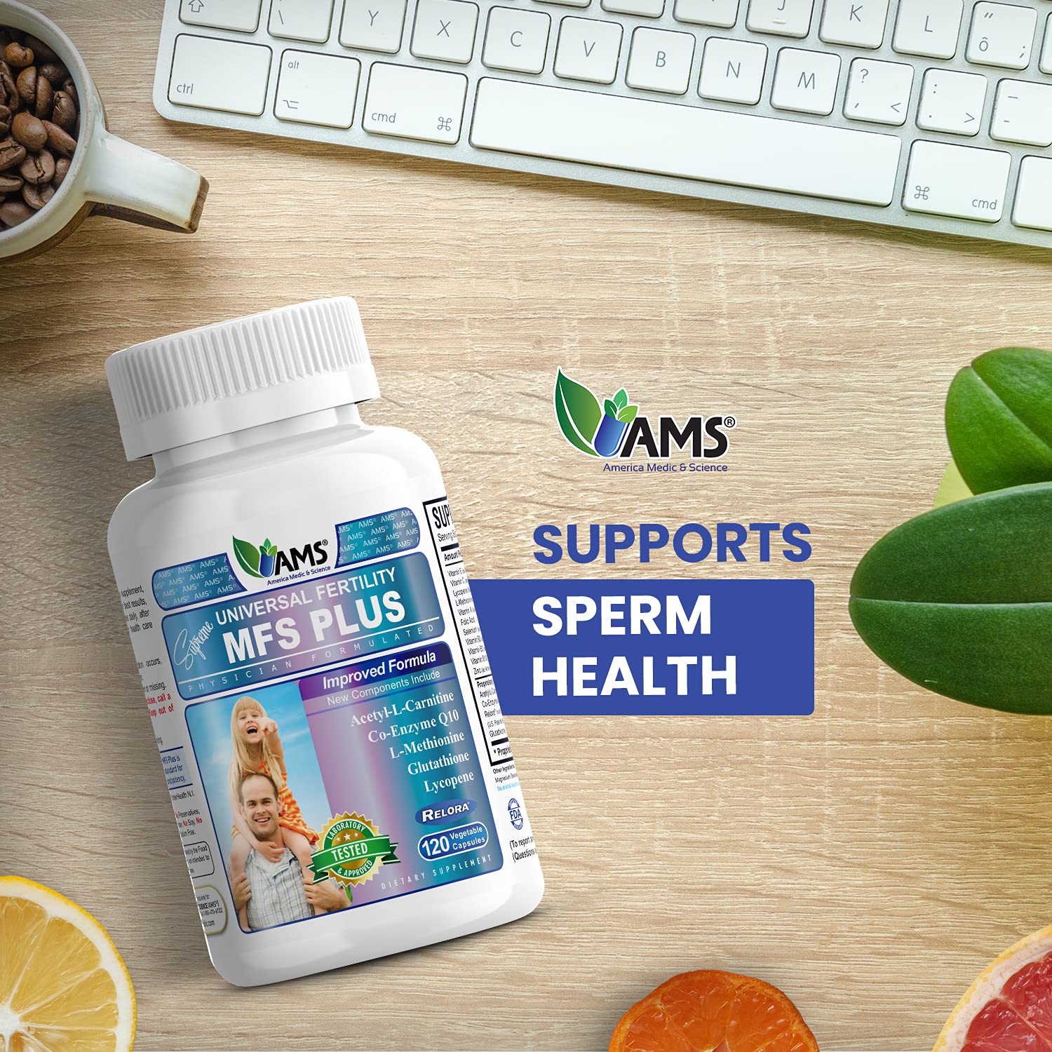 America Medic & Science MFS Plus Fertility Supplements for Men (120 Capsules) – Supports Sperm Motility & Count, Zinc & CoQ10