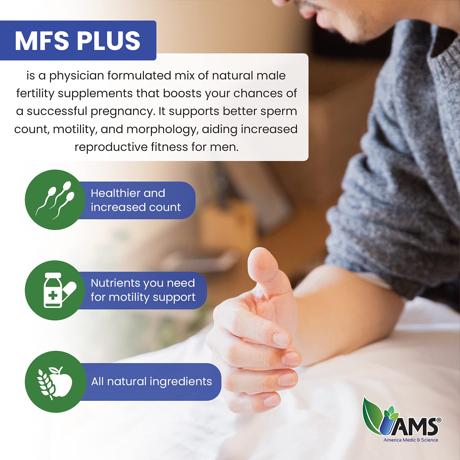 America Medic & Science MFS Plus Fertility Supplements for Men (120 Capsules) – Supports Sperm Motility & Count, Zinc & CoQ10