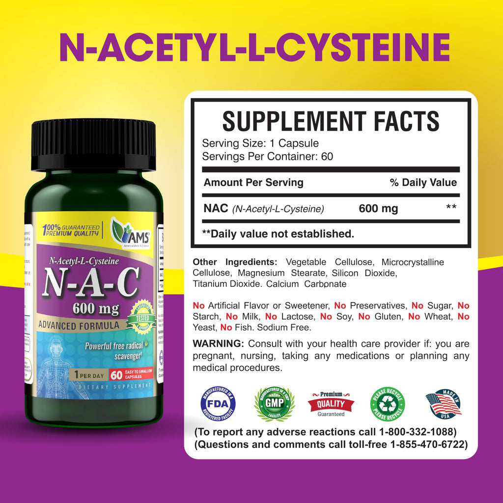 America Medic & Science NAC 600mg – NAC for Lung Health, Immune Support & Liver Health | 60 Capsules (Pack of 3)