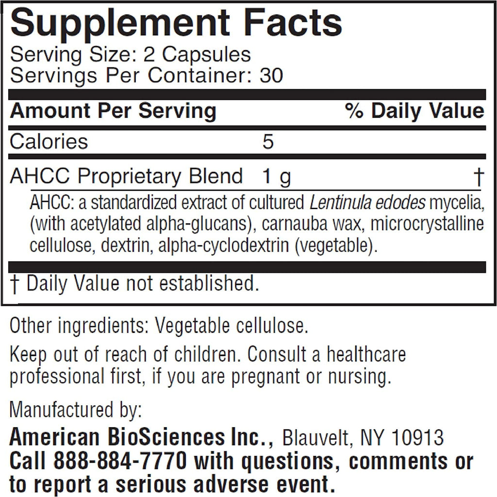 American BioSciences ImmPower AHCC 500mg Capsule – Immune Support, NK Cell Activity, 60 Veggie Capsules