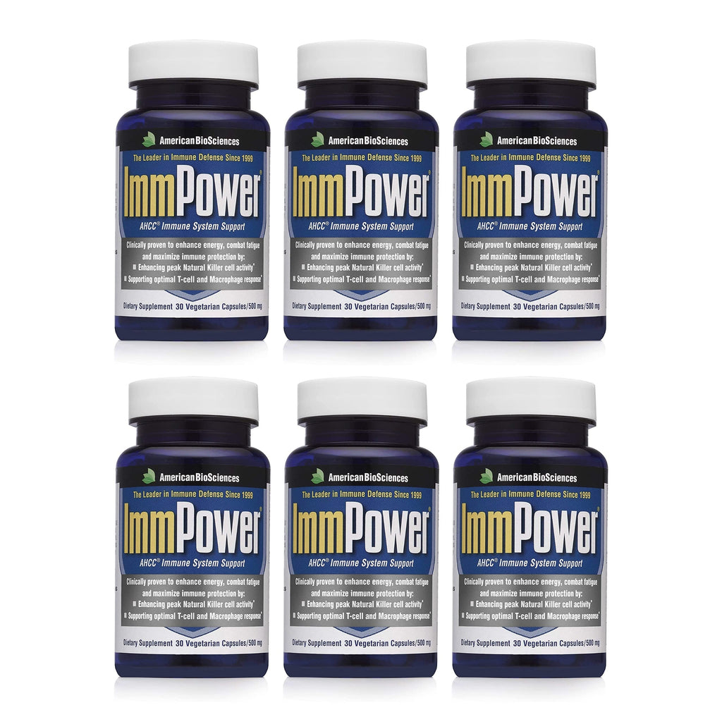 American BioSciences ImmPower AHCC 6-Pack – Enhanced Immune Support, 500 mg per Capsule, 30 Vegetarian Capsules