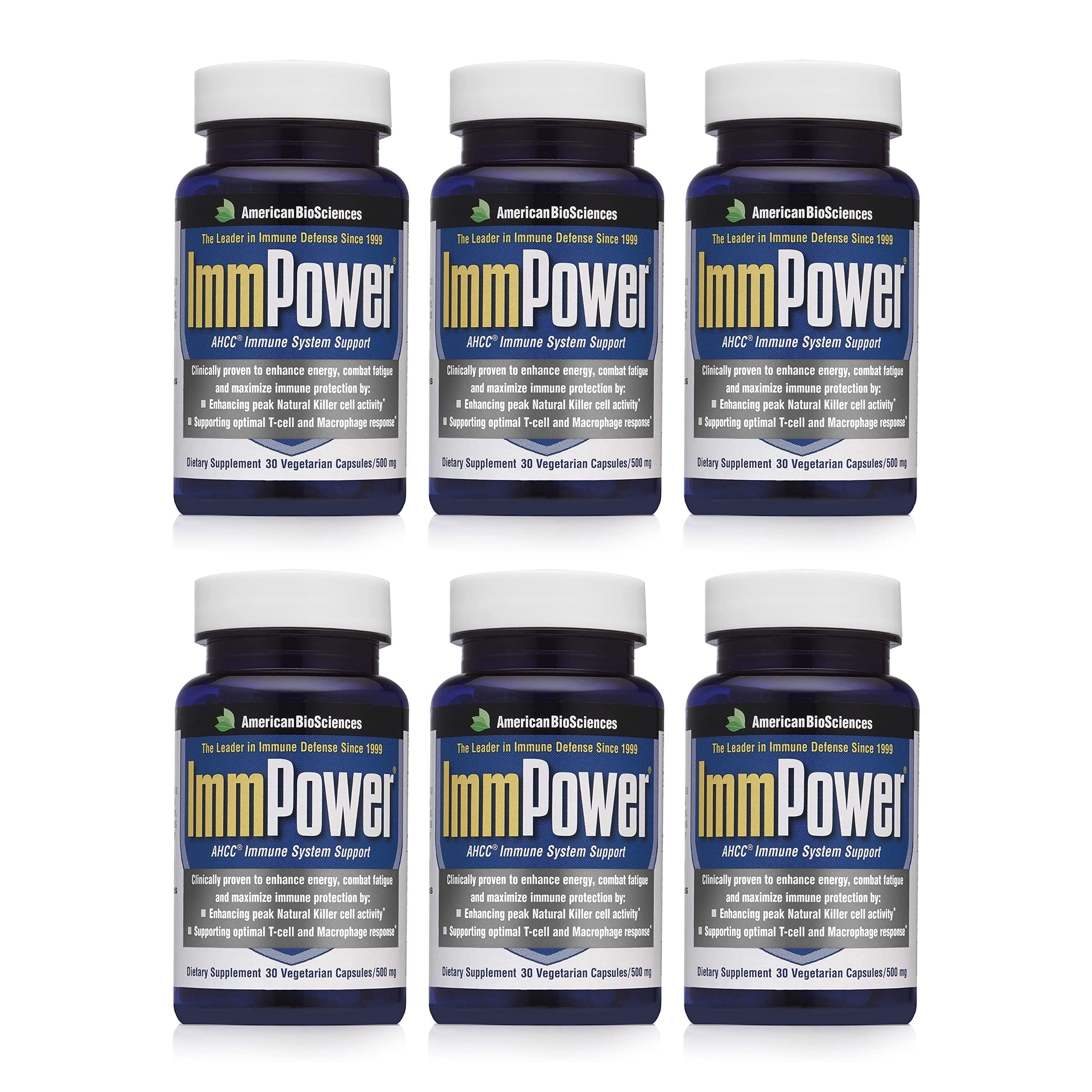 American BioSciences ImmPower AHCC 6-Pack – Enhanced Immune Support, 500 mg per Capsule, 30 Vegetarian Capsules