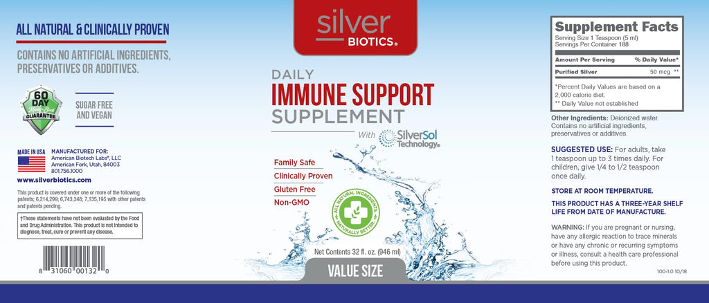 Silver Biotics Advanced Silver Technology with SilverSol Ag4O4 10 PPM – 32 Fl Oz (Pack of 2) | Immune Support