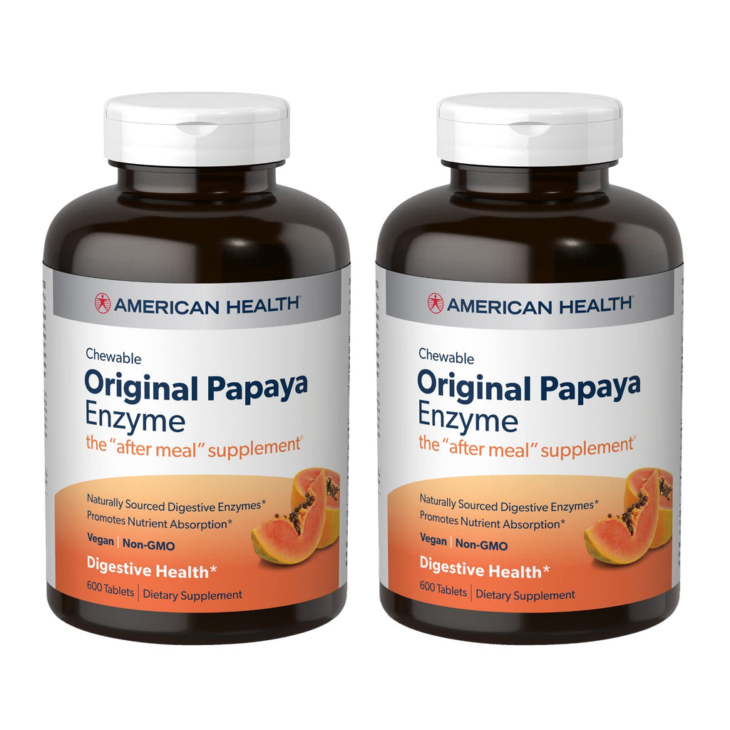 American Health Papaya Enzyme - 600 Chewables, 2-Pack | After-Meal Digestive Enzymes, Non-GMO & Vegan