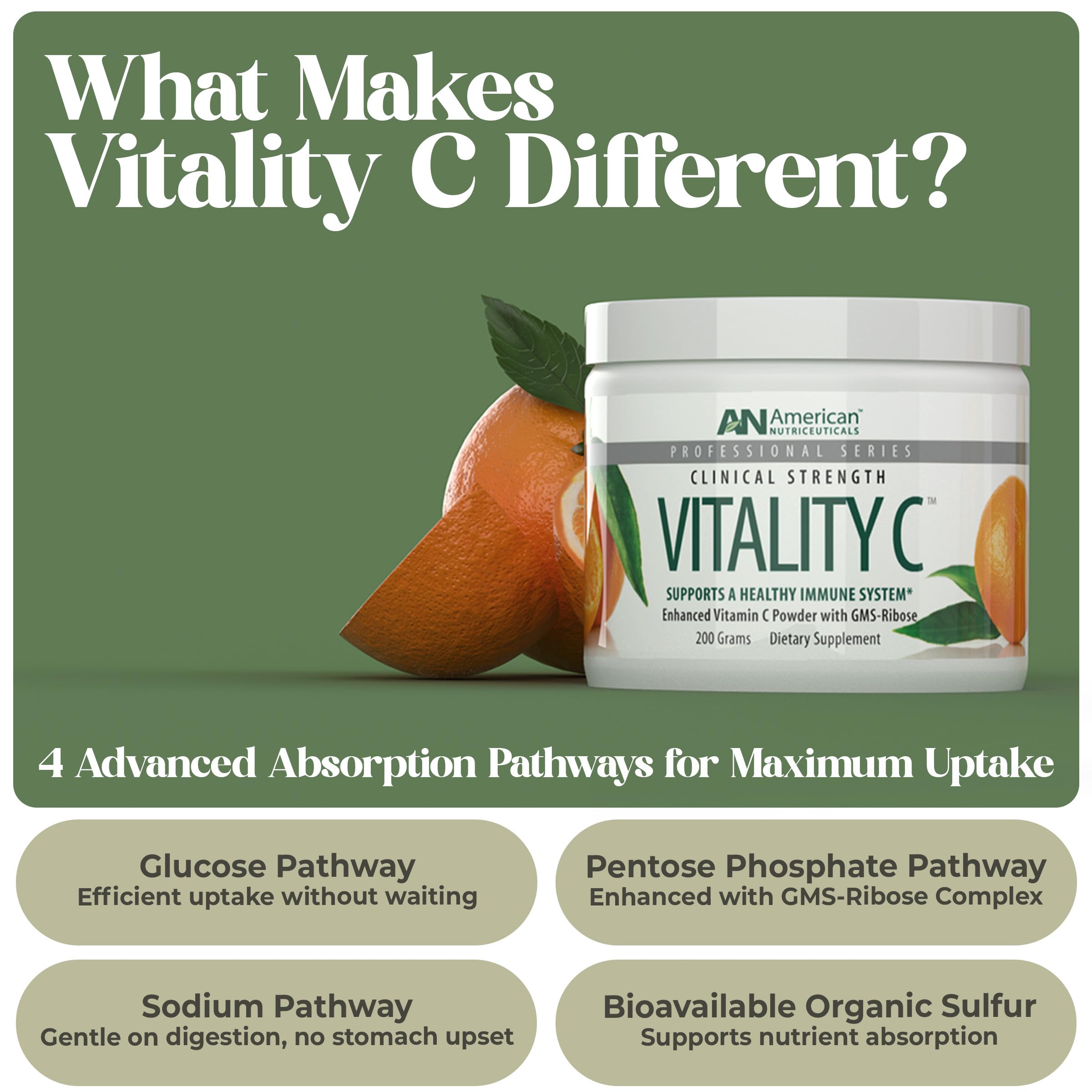 American Nutriceuticals Vitamin C Powder – Sugar-Free, Non-Acidic, 4000mg, pH-Neutral