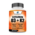 Vitamin D3 5000 IU + Vitamin K2 (MK-7) 200 mcg per Capsule | Gluten Free, Non-GMO | 120 Capsules | American Standard Supplements