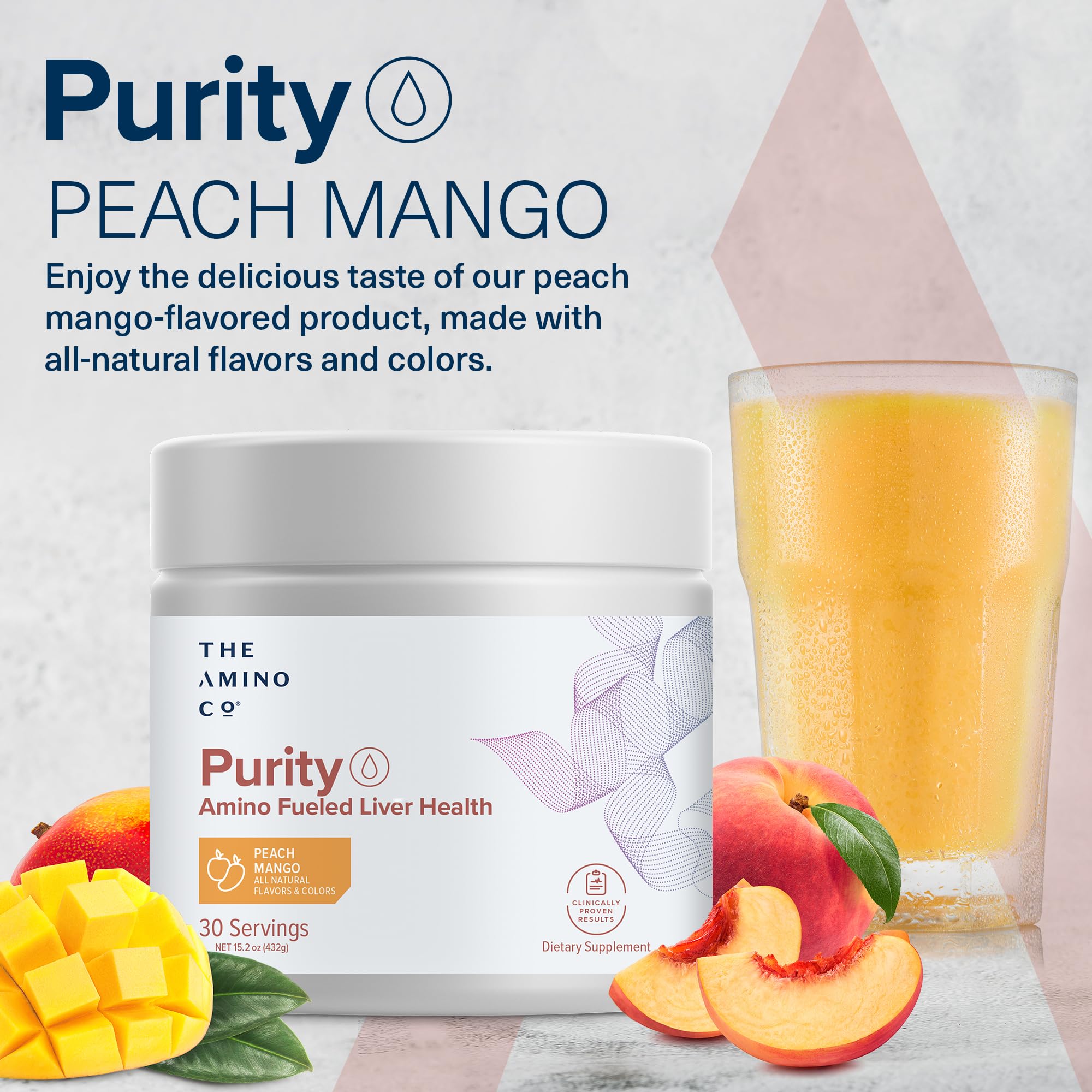 The Amino CO. Purity – Liver Support Supplement with Essential Amino Acids for Liver Detox Cleanse – Boost Liver Health for Optimal Liver Support – Peach Mango, 30 Servings