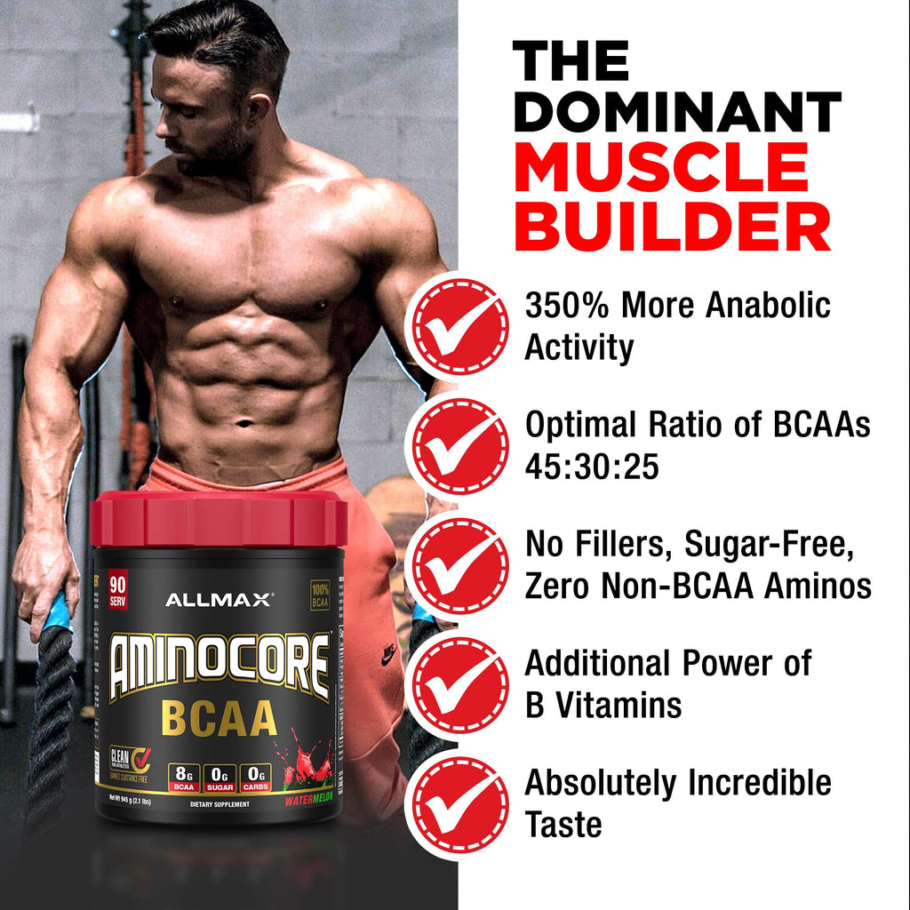 ALLMAX Nutrition AMINOCORE BCAA Powder – 8.18 g Amino Acids, Intra & Post-Workout Recovery, Gluten Free, White Grape, 315 g