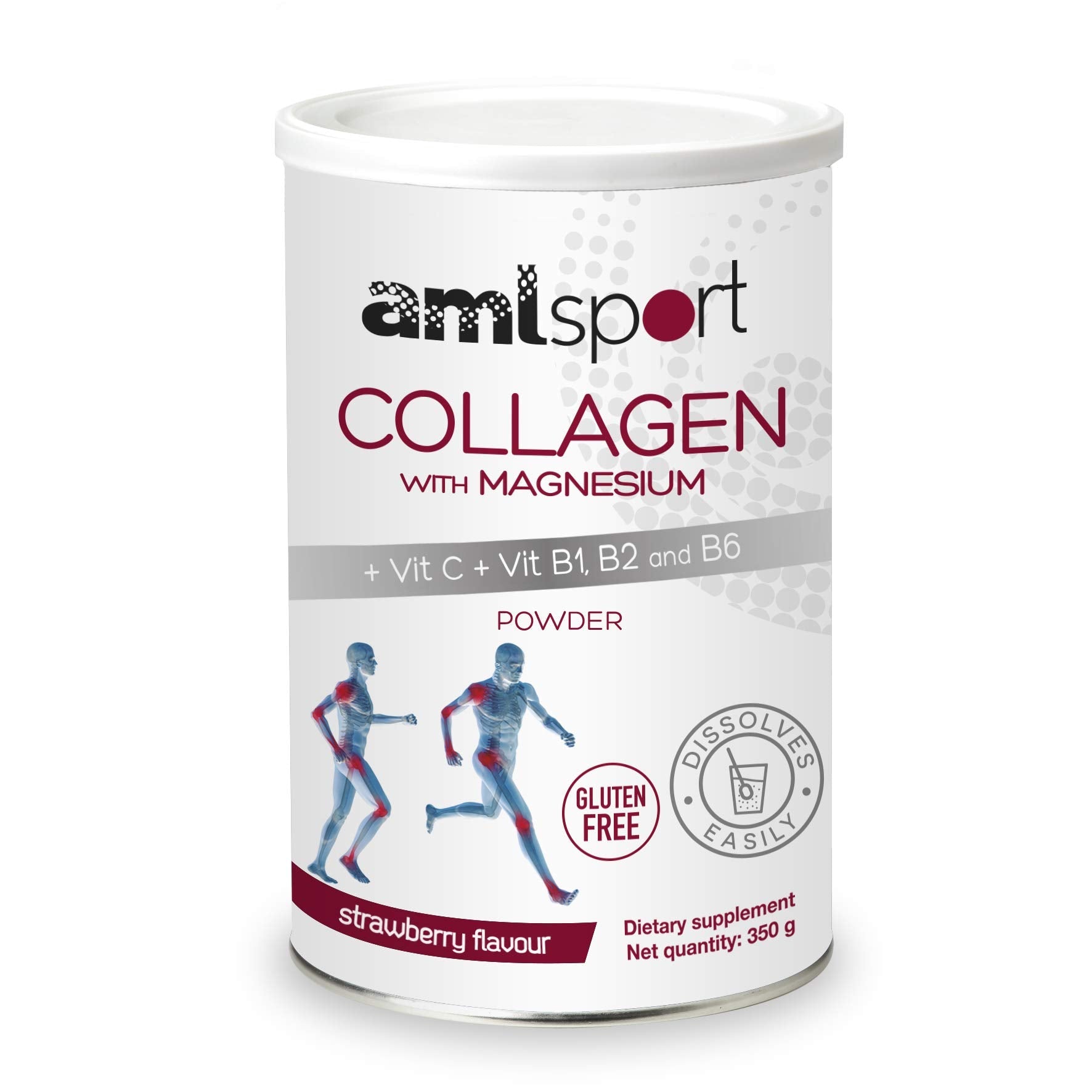 AML Sport Collagen with Magnesium + Vitamin C, B1, B2 & B6 Powder – 350g (Strawberry) – Gluten Free & Sugar Free