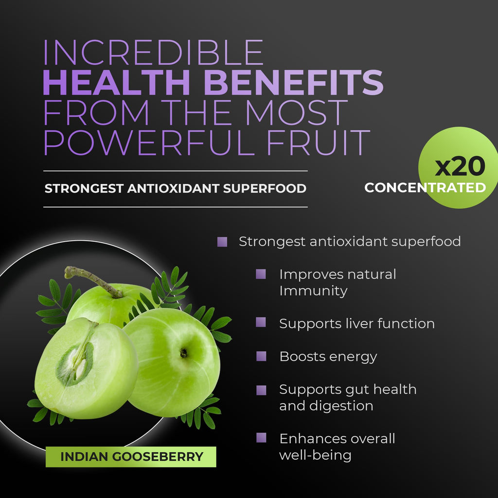 Amla Green 20x Concentrated Amla Powder with Elderberry – Immune Support Superfood, Ginger, Cinnamon & Peppermint, 90 Servings