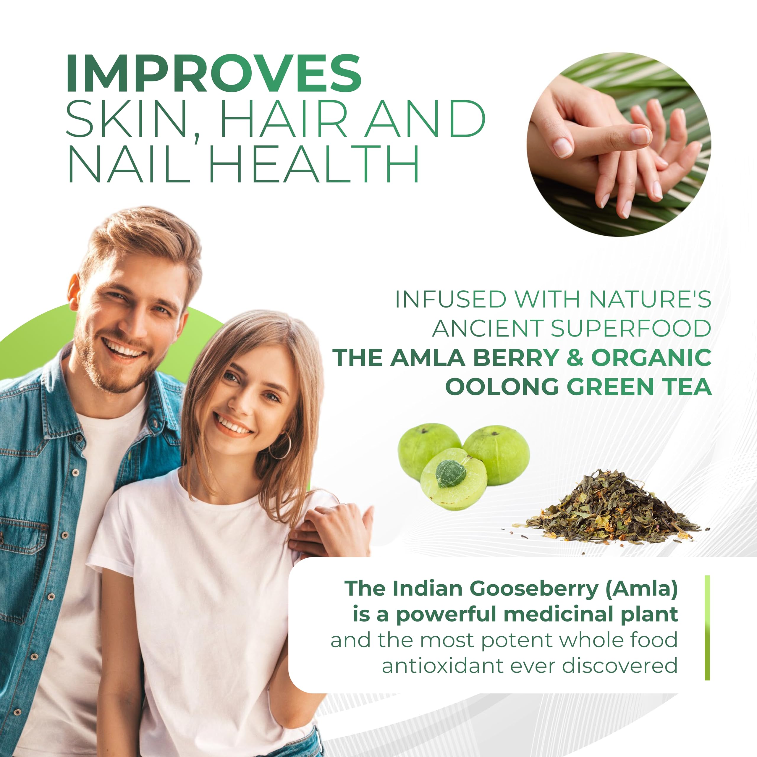 Amla Green: 20x Concentrated Amla Powder + Decaf Green Tea | Organic, Vegan, 90 Servings