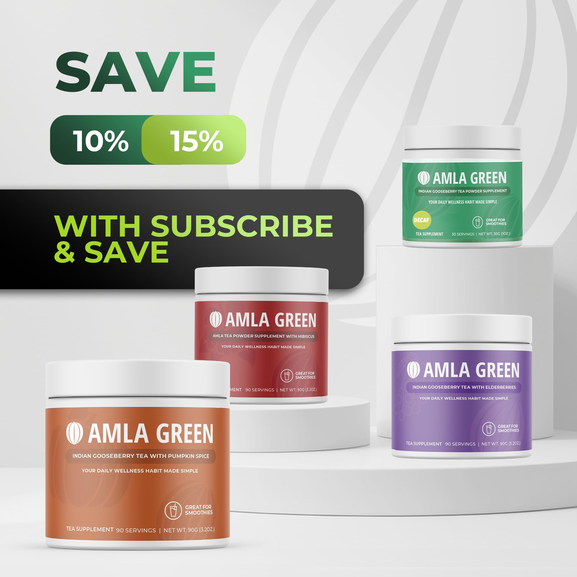 Amla Green: 20x Concentrated Amla Powder + Decaf Green Tea | Organic, Vegan, 90 Servings