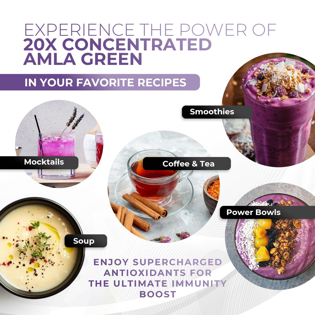 Amla Green 20x Concentrated Amla Powder with Elderberry – Immune Support Superfood, Ginger, Cinnamon & Peppermint, 90 Servings