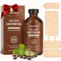 AMOADO Organic Castor Oil Pack Wrap Kit – Cold-Pressed Castor Oil (8.7 fl oz) in Amber Glass