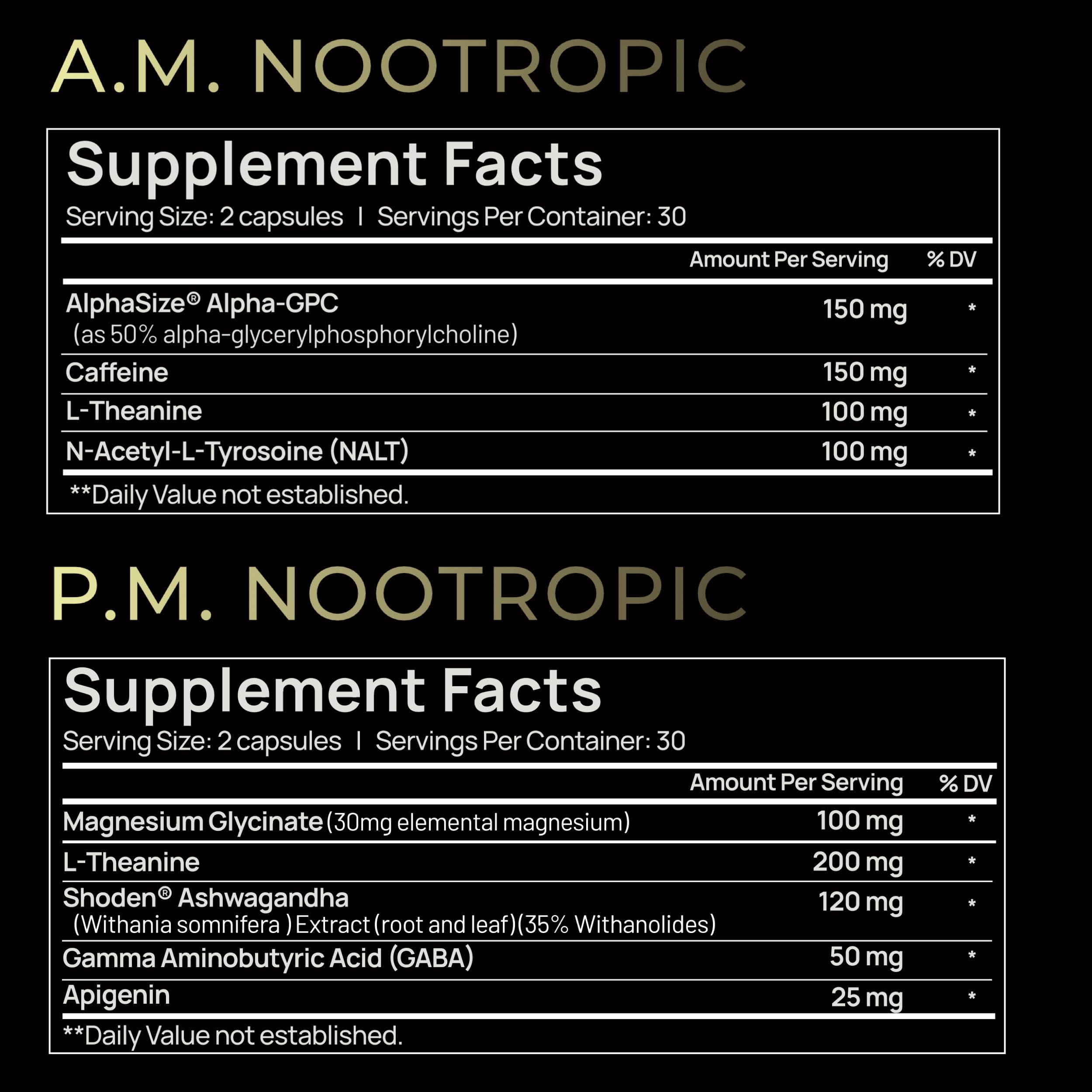 AMPM Nootropic Total Focus + Calm 9X Strength w. Caffeine, L-Theanine, Alpha GPC, L-Tyrosine, Ashwagandha - X-Release Energy Pills Nootropics Brain Support Supplements for Memory and Focus Supplement