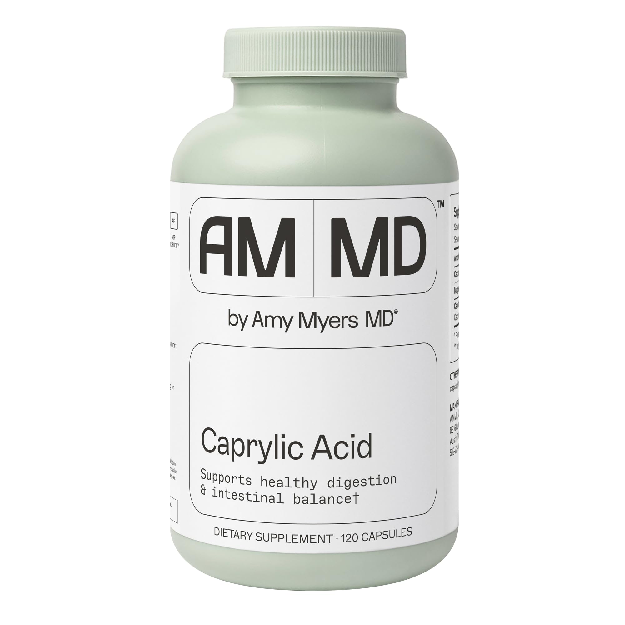 Amy Myers MD Caprylic Acid | Digestion Support for Intestinal Balance & Gut Health — 120 Capsules (Gluten-Free, Dairy-Free & Non-Soy)