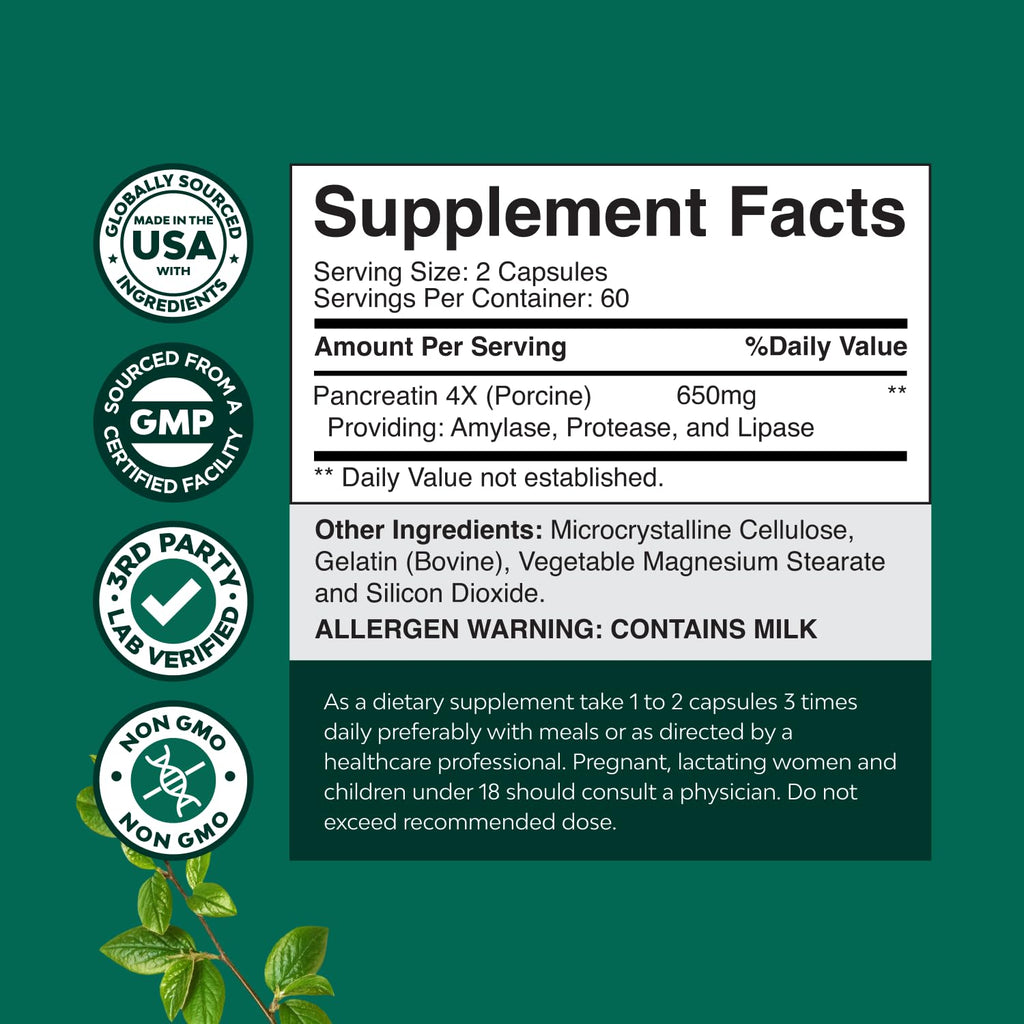 Natures Craft Pancreatin Digestive Enzymes – 120ct | Digestive Health