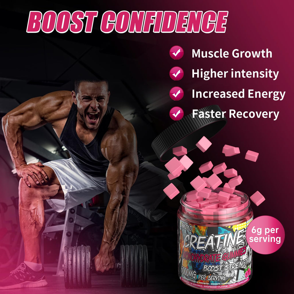 AMZXO Creatine Monohydrate Gummies 6g - Vegan Raspberry | 120 Count