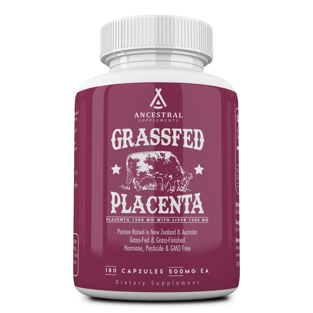 Ancestral Supplements Grass-Fed Placenta & Liver 180 Capsules – Postpartum Support, Menopause Relief