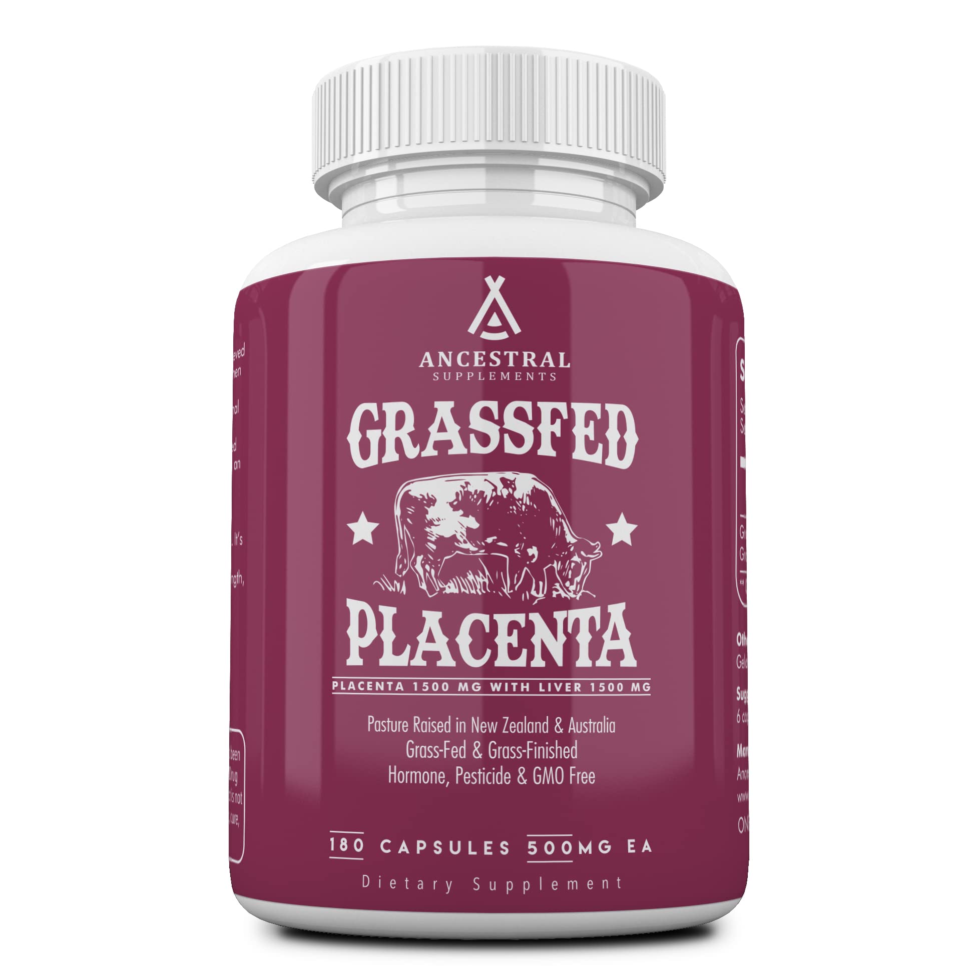Ancestral Supplements Grass-Fed Placenta & Liver 180 Capsules – Postpartum Support, Menopause Relief