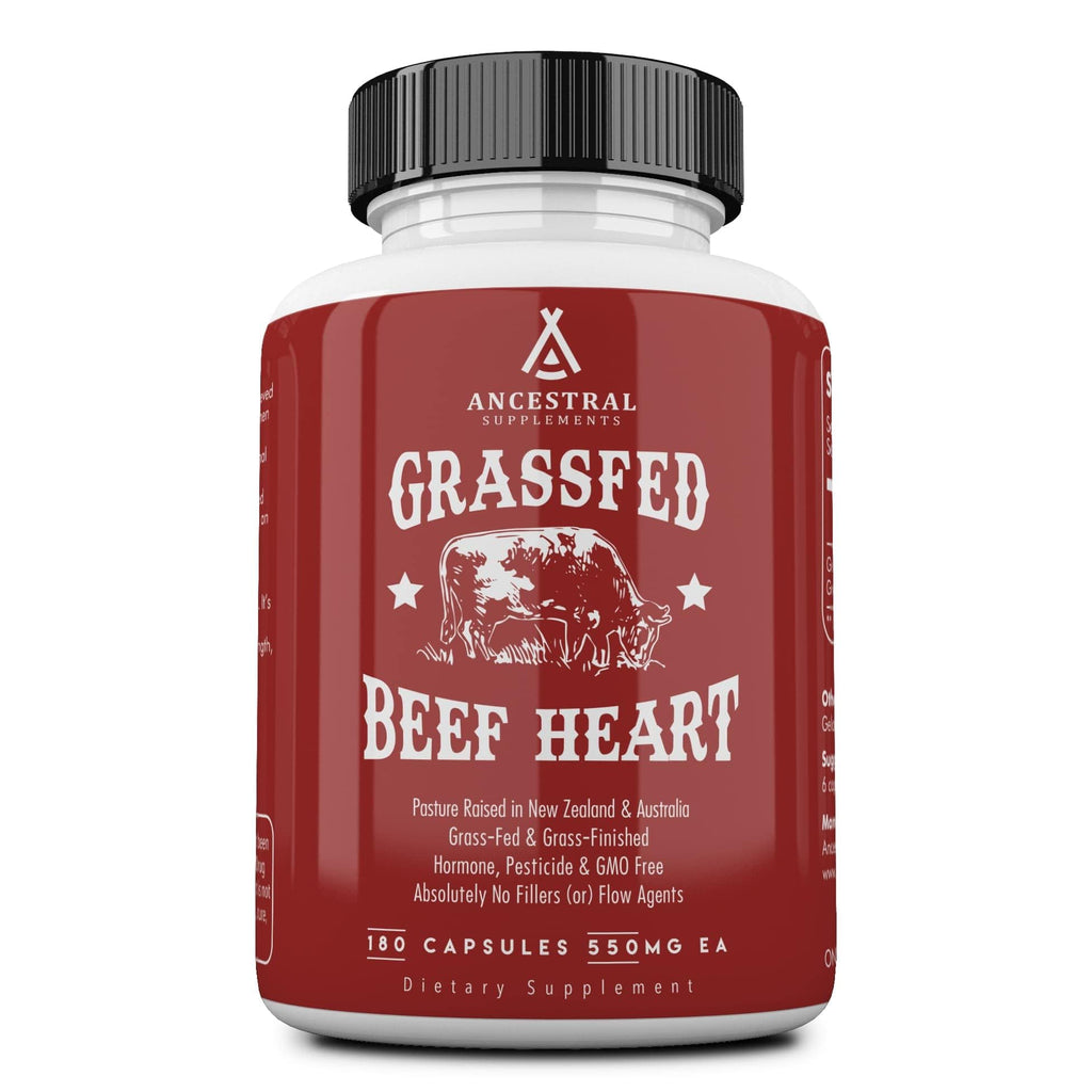 Ancestral Supplements Grass-Fed Beef Heart 3300mg – CoQ10, 180 Capsules, Non-GMO