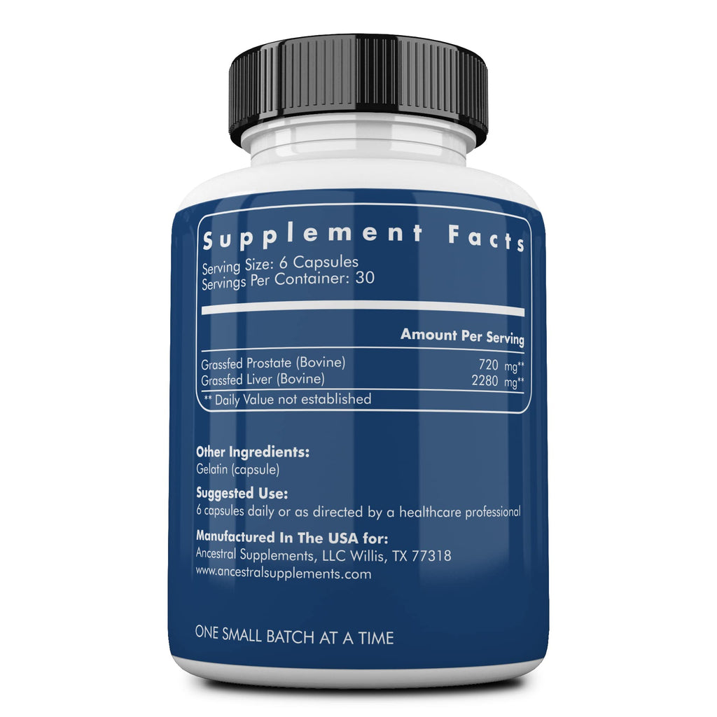 Ancestral Supplements Grass-Fed Beef Prostate Supplements with Liver – 3000mg, 180 Capsules, Non-GMO
