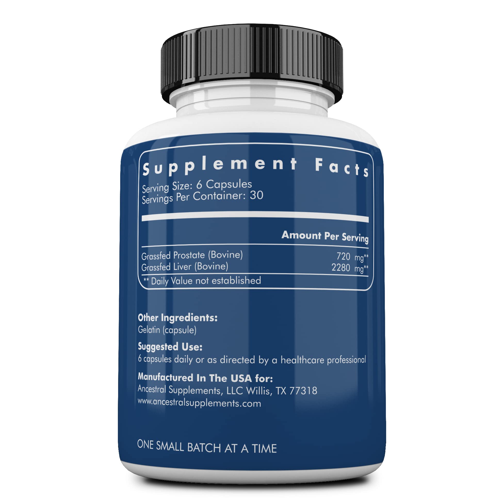 Ancestral Supplements Grass-Fed Beef Prostate Supplements with Liver – 3000mg, 180 Capsules, Non-GMO