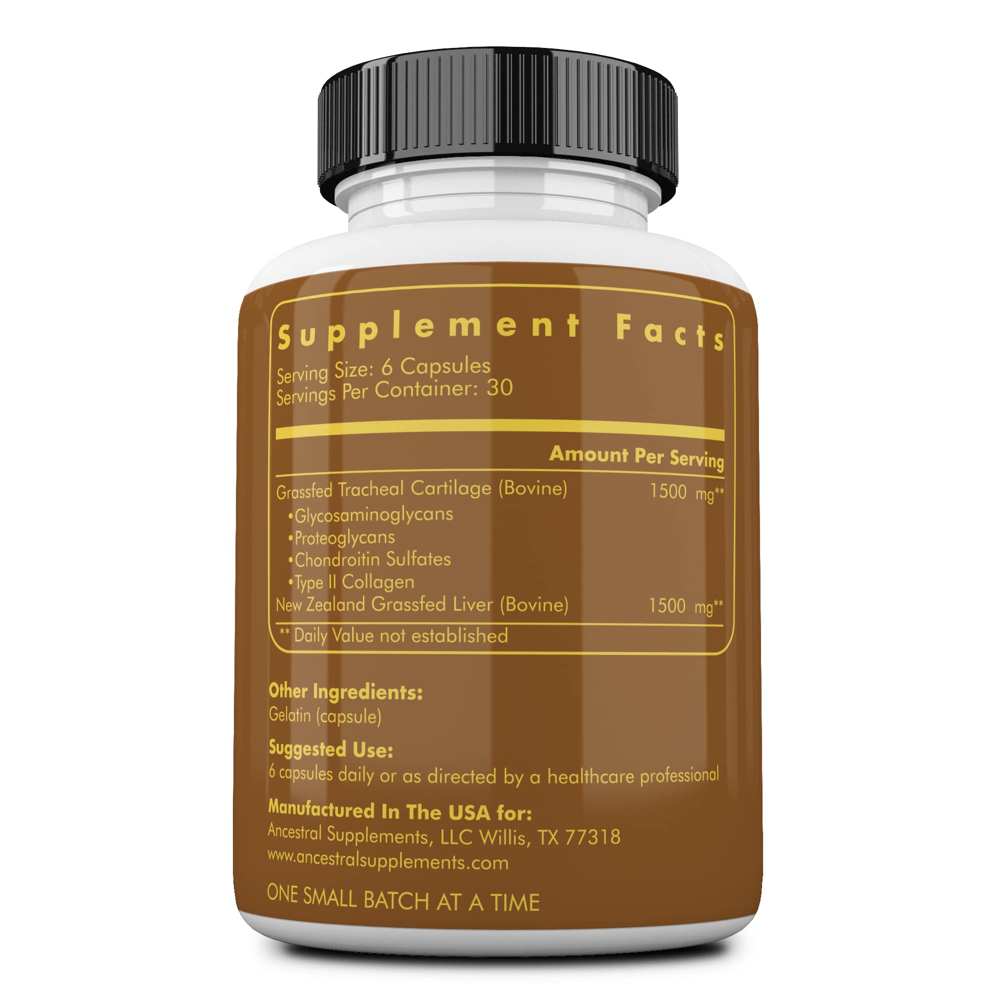 Ancestral Supplements Grass Fed Beef Tracheal Cartilage with Liver – 3000mg, Immune & Joint Support