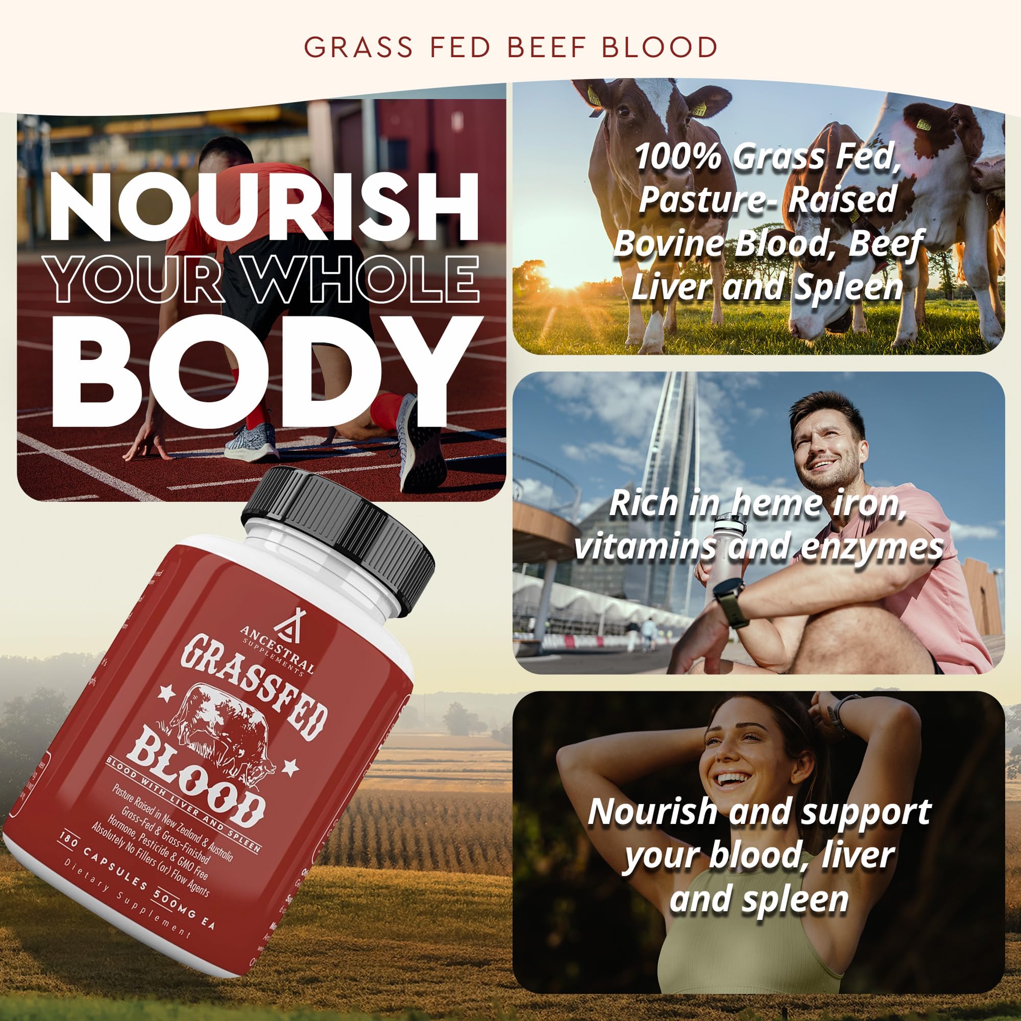 Ancestral Supplements Grass Fed Blood is Blood, Liver & Spleen Formula — 180 Capsules