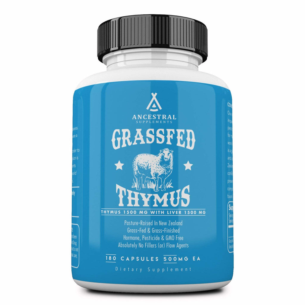Ancestral Supplements Grass-Fed Ovine Thymus Glandular Extract + Beef Liver, 3000mg, 180 Capsules