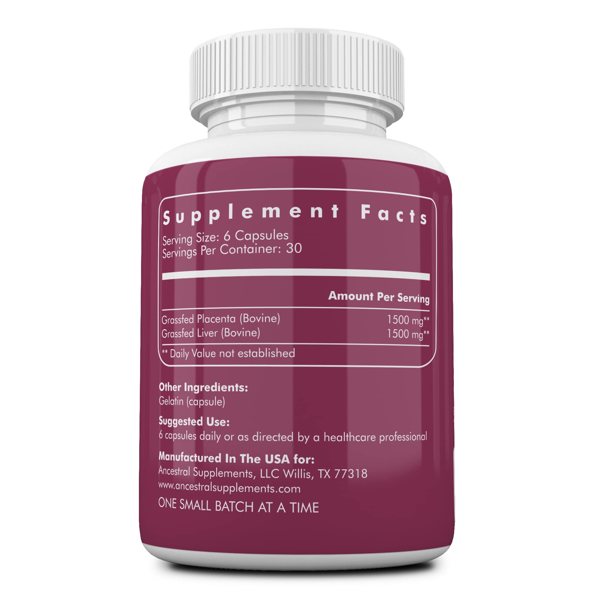 Ancestral Supplements Grass-Fed Placenta & Liver 180 Capsules – Postpartum Support, Menopause Relief