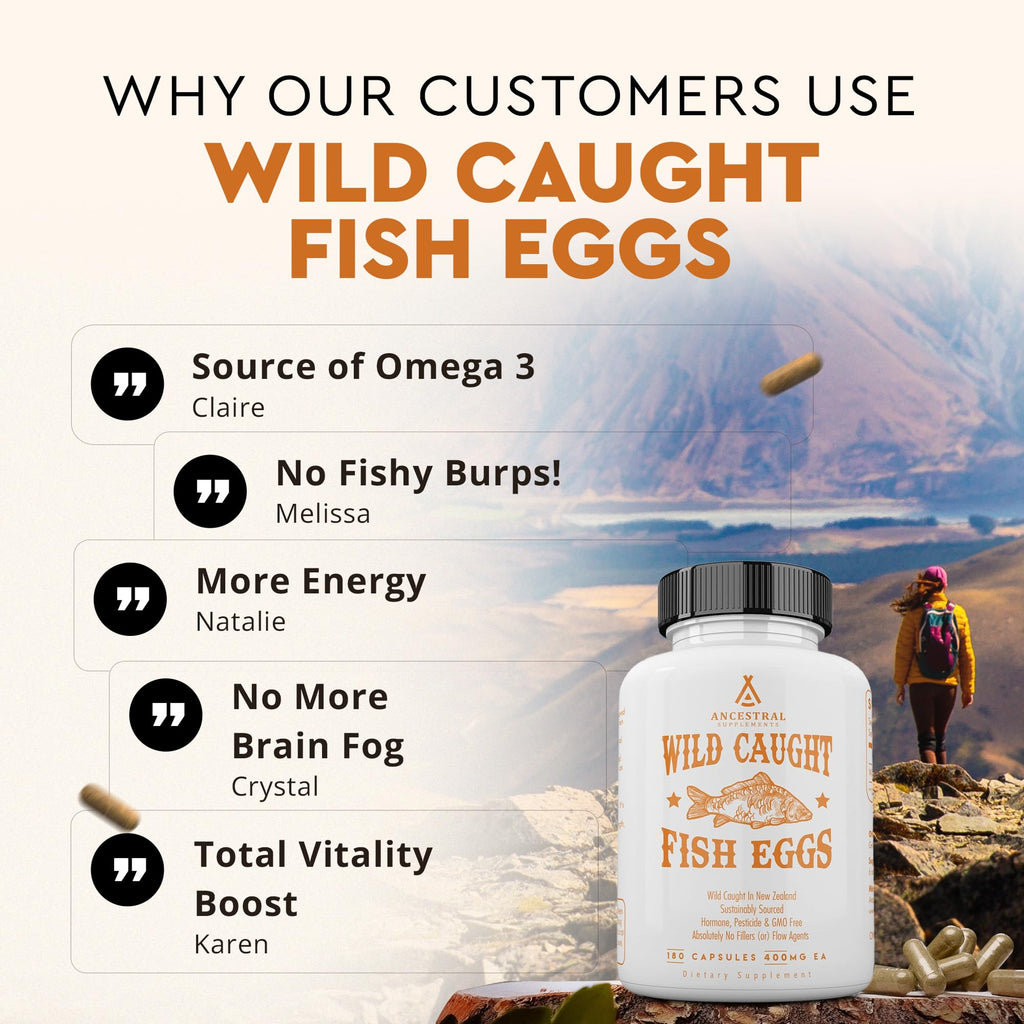 Ancestral Supplements Wild Caught Fish Eggs – 2400mg Omega-3, 180 Capsules