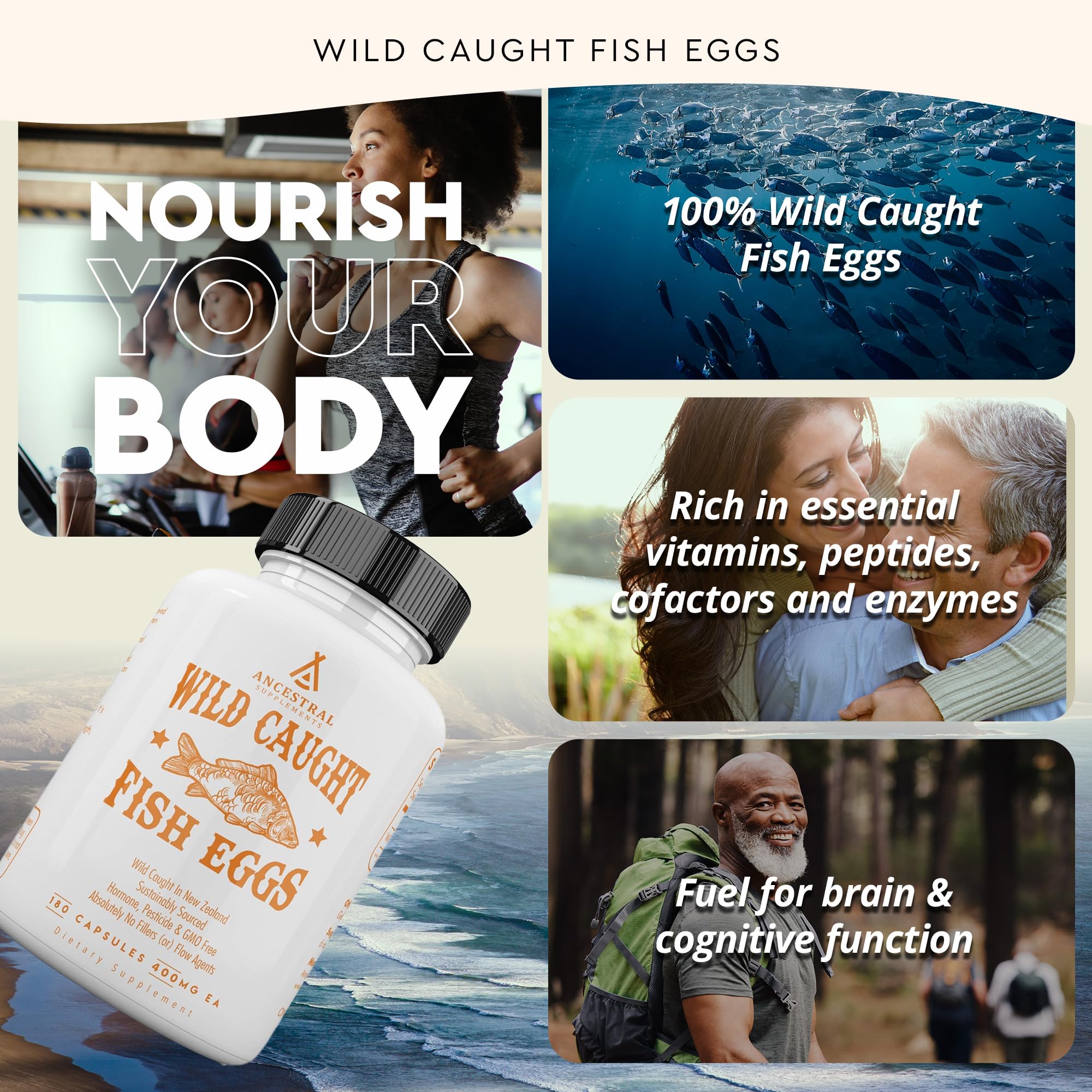Ancestral Supplements Wild Caught Fish Eggs – 2400mg Omega-3, 180 Capsules