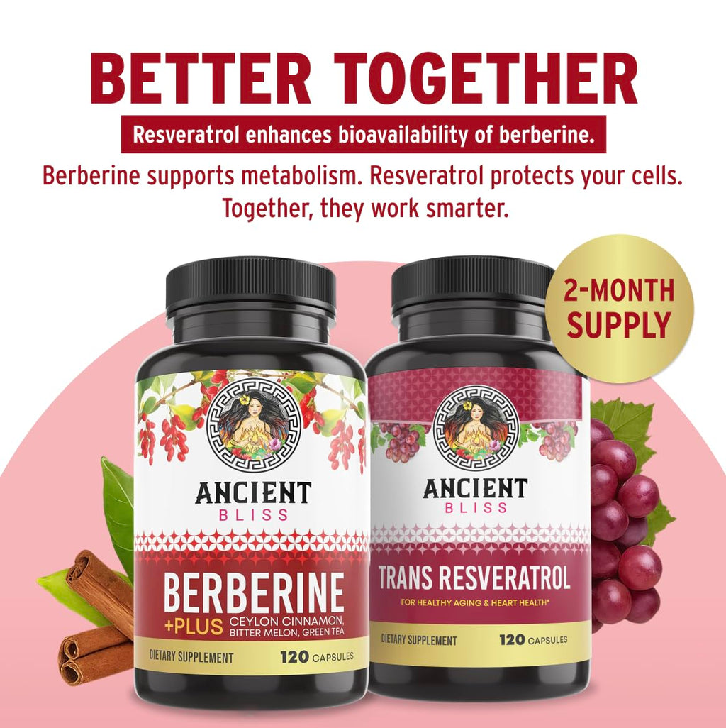 Ancient Bliss Berberine HCL 1200mg with Ceylon Cinnamon, Bitter Melon, and Green Tea Extract - 120 Capsules