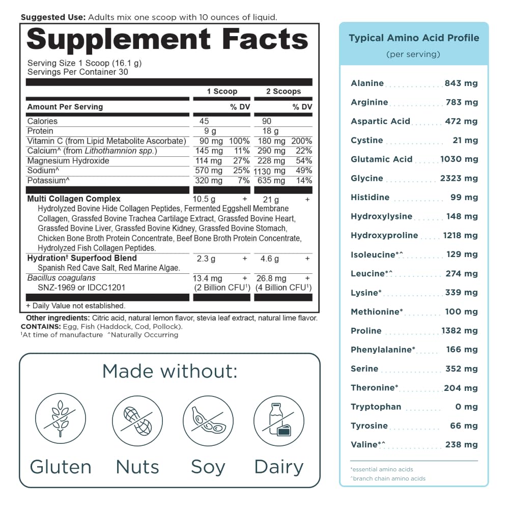 Ancient Nutrition Advanced Multi Collagen Hydrate – Lemon Lime, 30 Servings