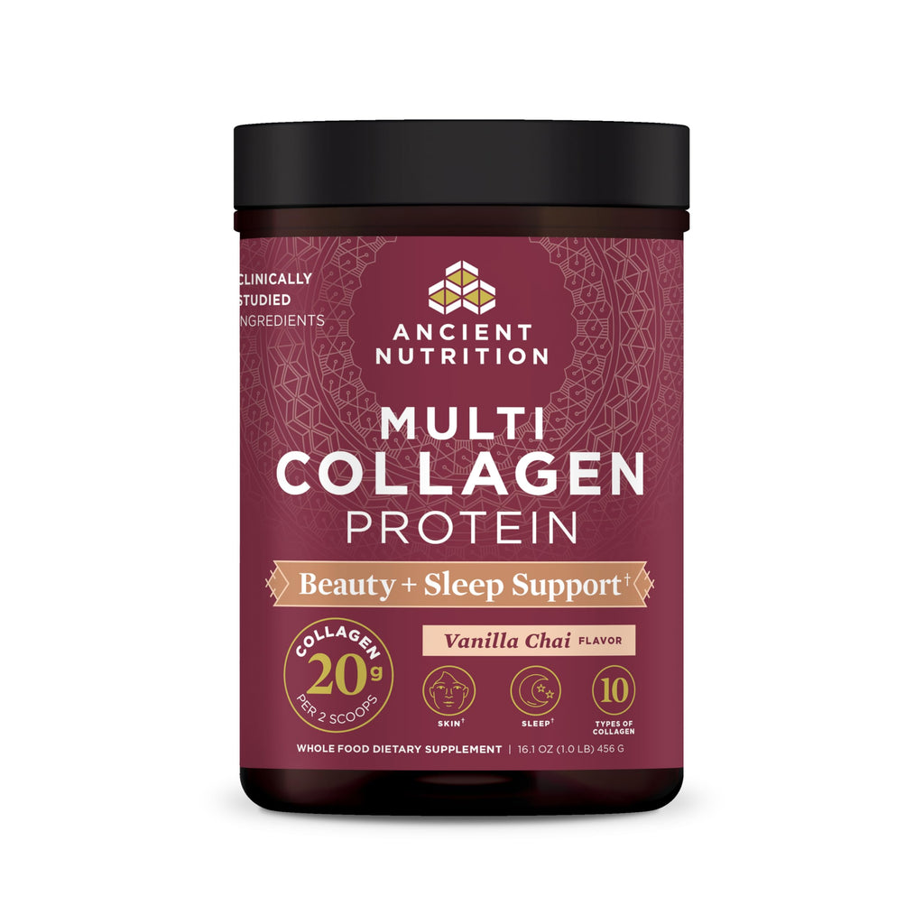 Ancient Nutrition Multi Collagen Beauty + Sleep Vanilla Chai – 16.1 oz