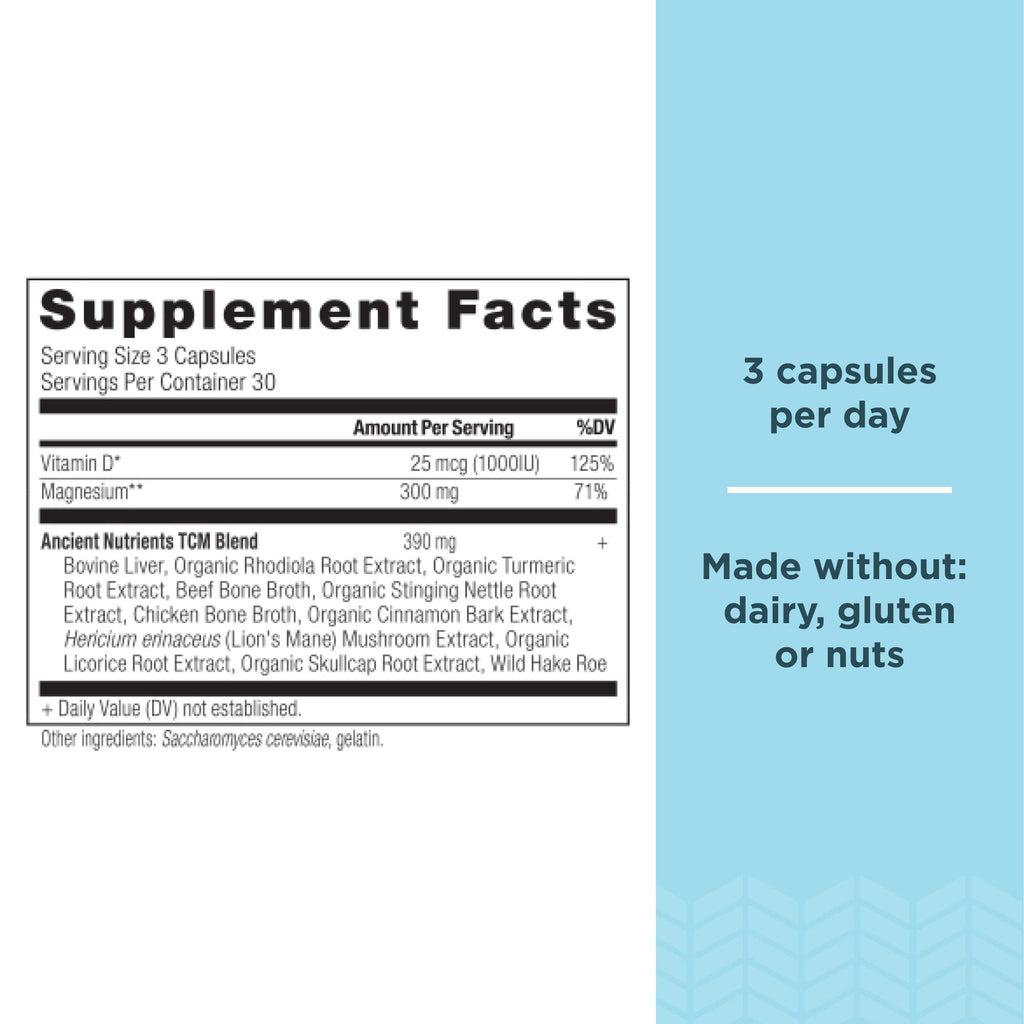 Ancient Nutrition Magnesium 300mg with Vitamin D – Immune Support, Enzyme Activated, Adaptogenic Herbs, Paleo & Keto Friendly | 90 Capsules