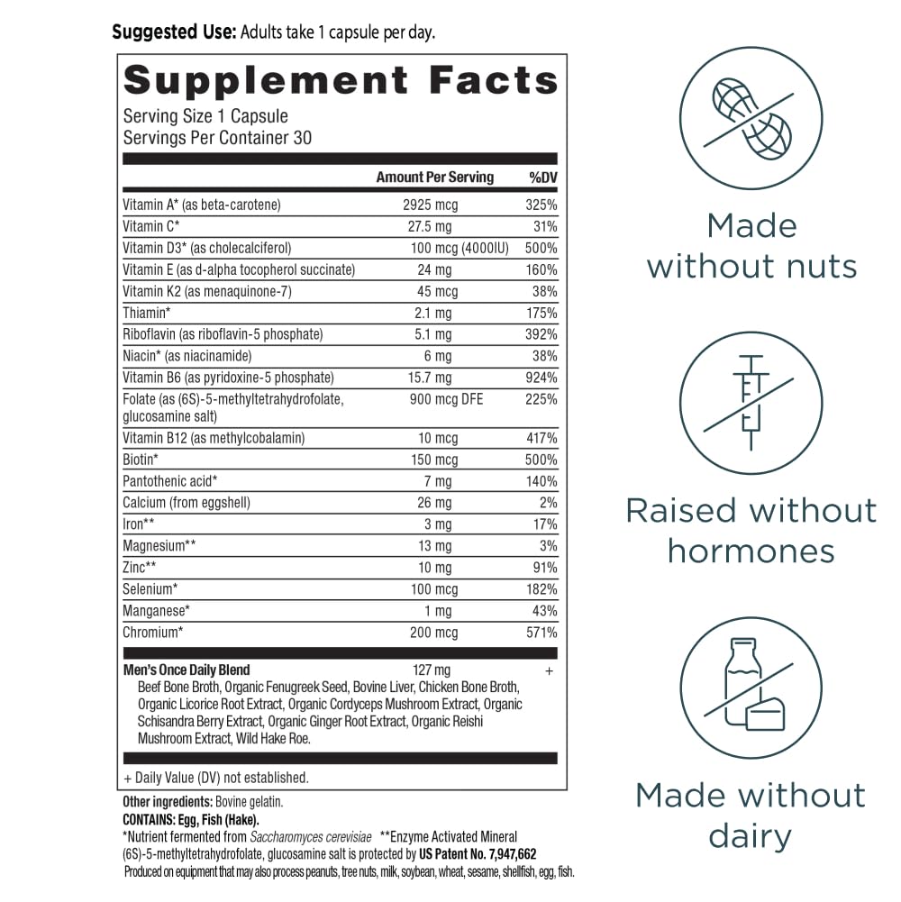 Ancient Nutrition Multivitamin for Men, Ancient Multi Men's Once Daily Vitamin Supplement 30 Ct, Vitamin A, Vitamin B and Vitamin K2, Fenugreek Seed, Supports Immune System, Paleo and Keto Friendly