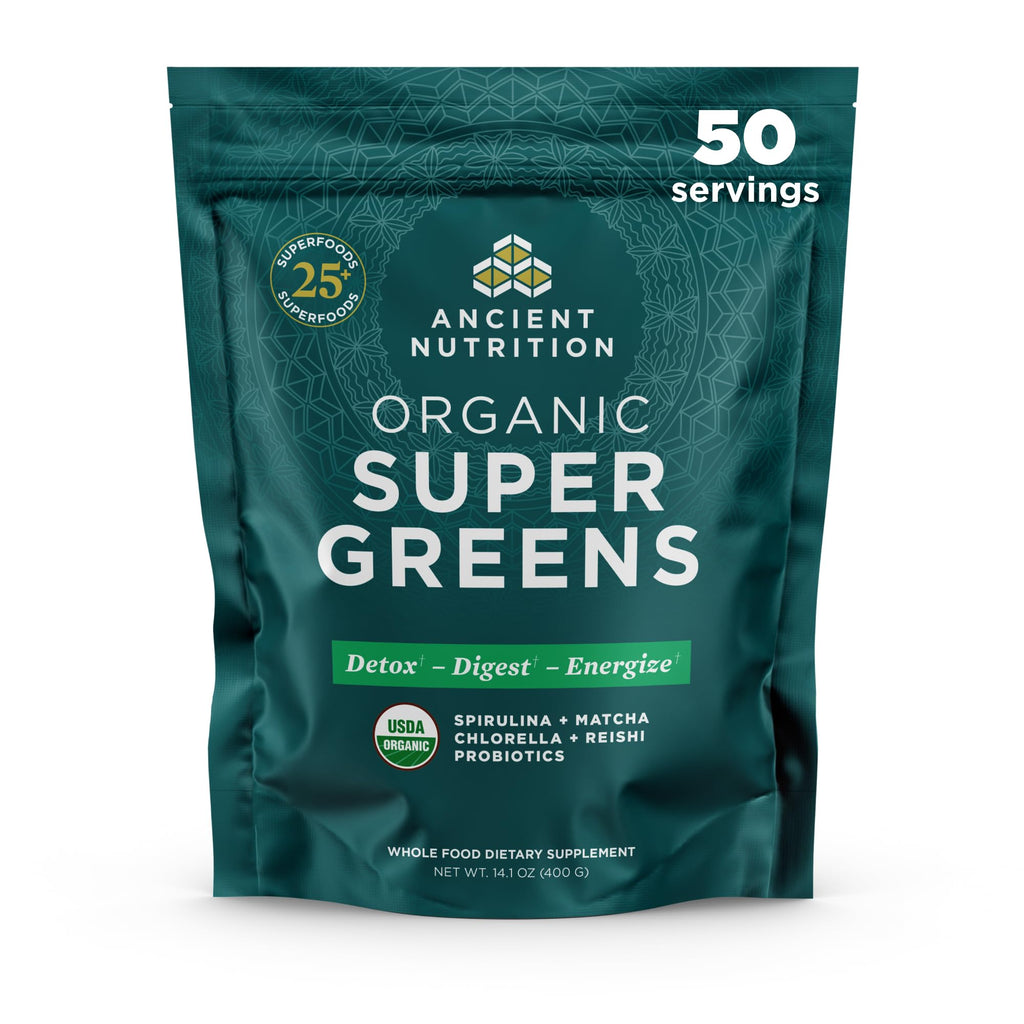 Ancient Nutrition Super Greens Powder – Organic Probiotic Superfood with Spirulina, Chlorella & Matcha | 50 Servings