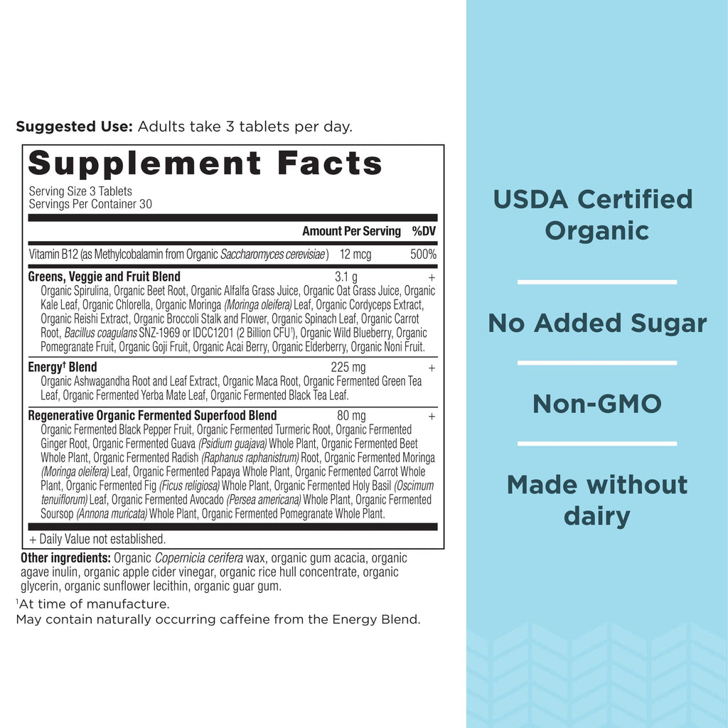 Ancient Nutrition Supergreens Energizer Tablets – Caffeine Boost