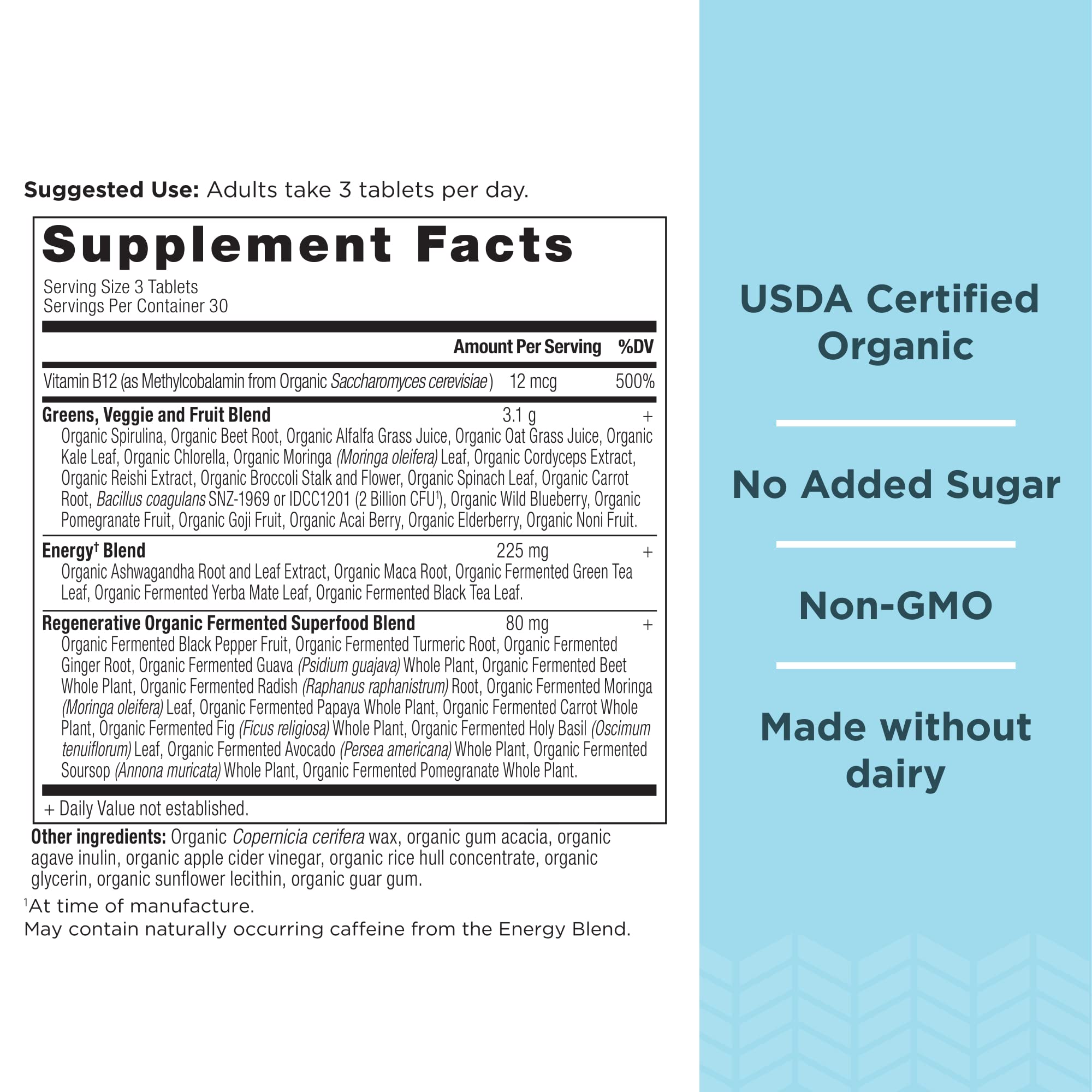 Ancient Nutrition Supergreens Energizer Tablets – Caffeine Boost