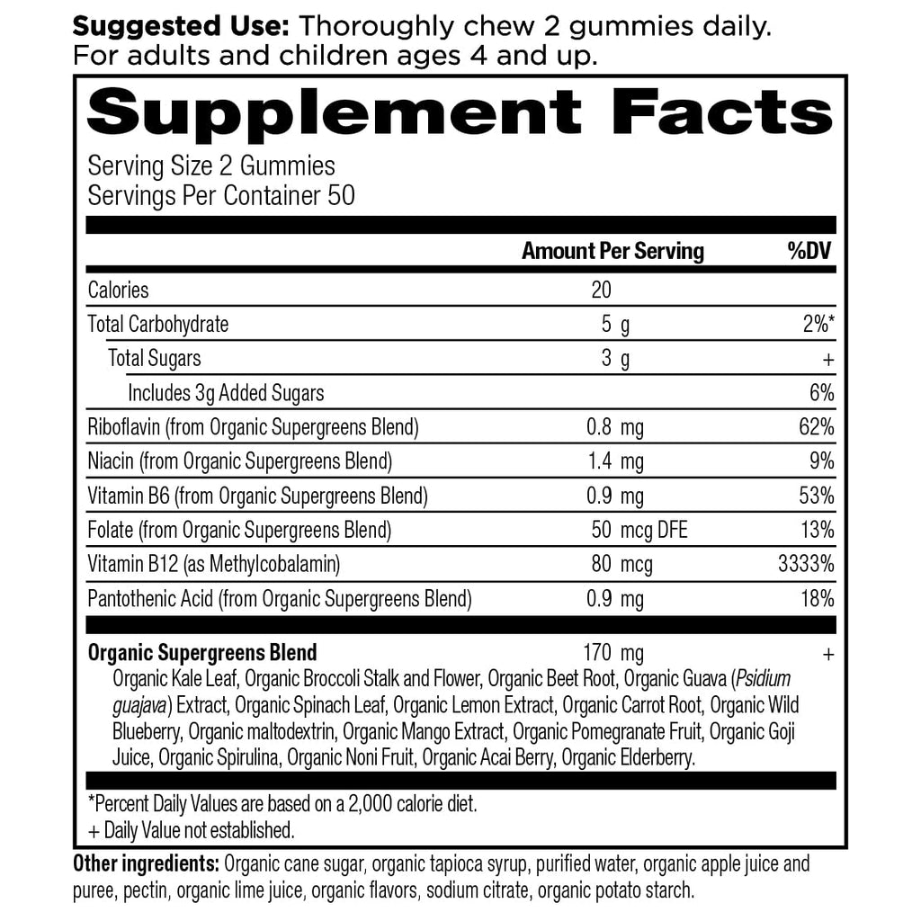 Ancient Nutrition Supergreens Gummy – Organic Superfood Gummies (100 Count)