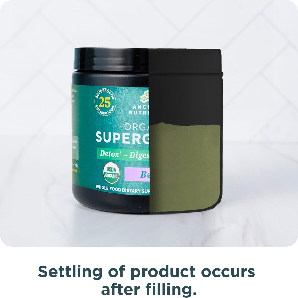 Ancient Nutrition SuperGreens Powder with Probiotics – Organic Berry Flavor, 12 Servings, 3.2oz