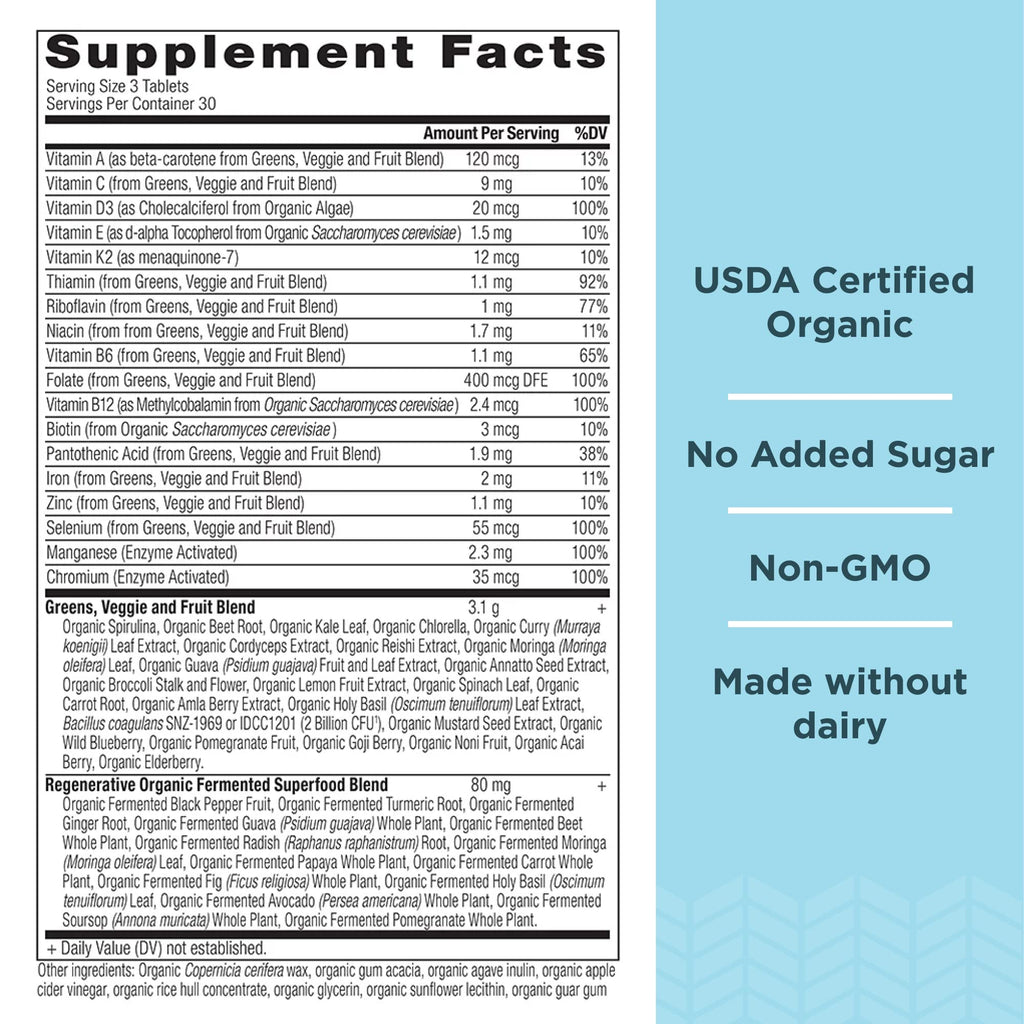 Ancient Nutrition Supergreens Multivitamin Tablets – Organic Greens & Real Herbs for Digestive & Energy Support | 90 Count