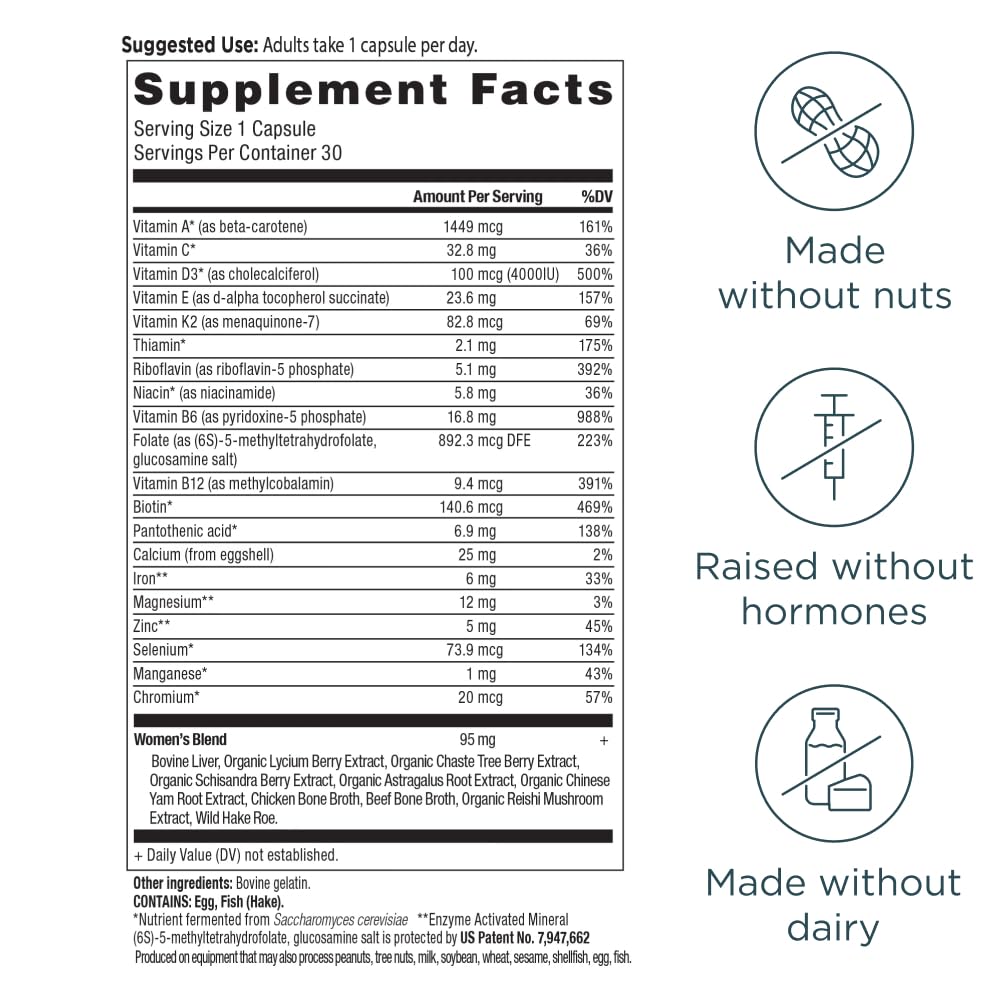 Ancient Nutrition Women’s Multivitamin – Once Daily (30 Count) with Methlyated Vitamin B, C, K2, Magnesium, Folate & Iron