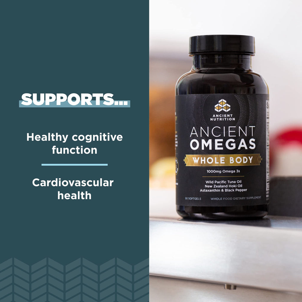 Ancient Omegas Whole Body by Ancient Nutrition – Wild-Caught Fish Oil, ALA/DHA/EPA/ETA, 90 Capsules