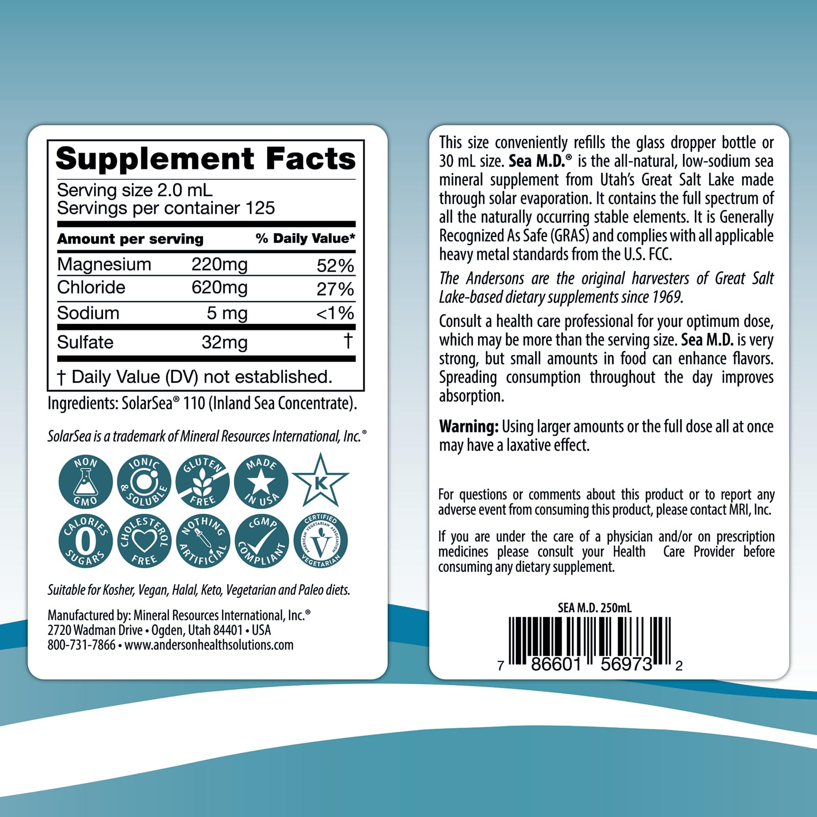 Anderson Sea M.D. Concentrated Trace Mineral Drops – Ionic Magnesium Supplement, 8.3 oz