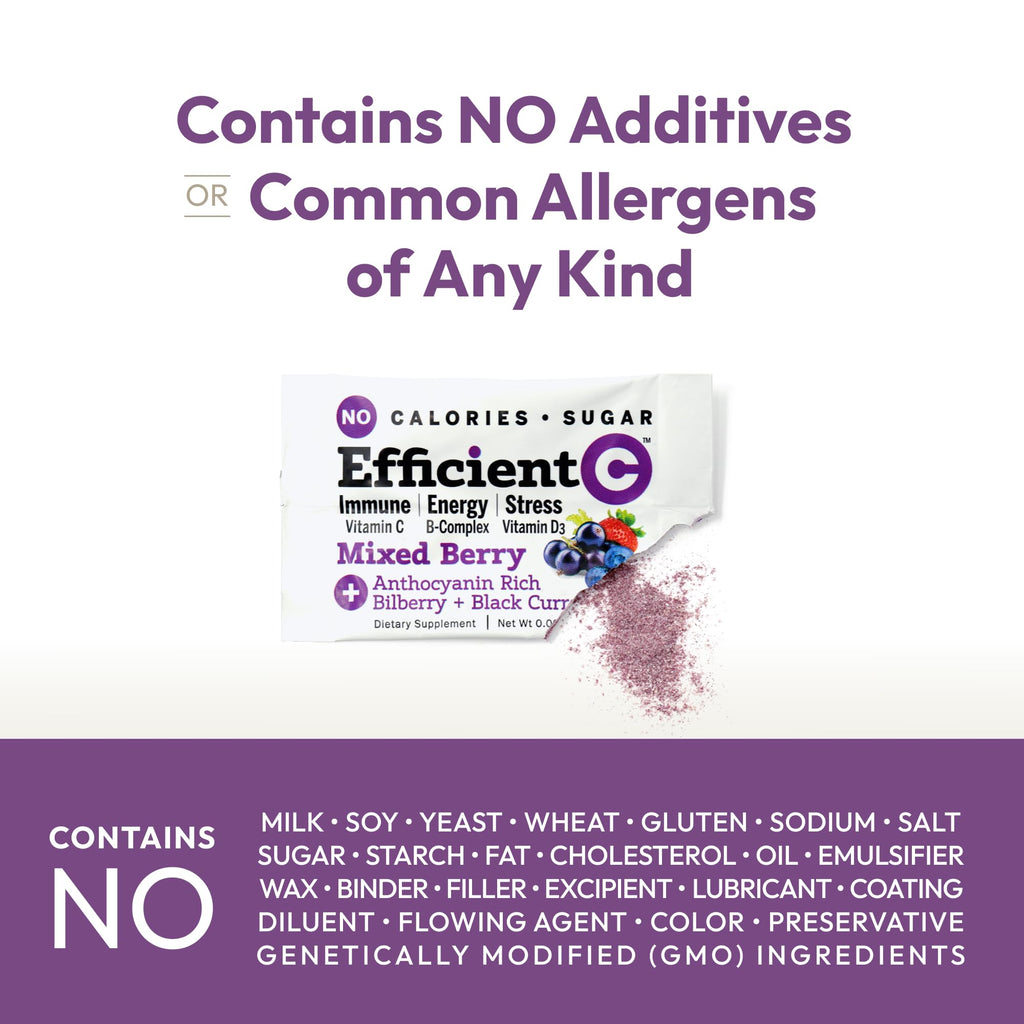 ANDREW LESSMAN Efficient C Mixed Berry 180 Packets — Non-Calorie Vitamin C Drink for Immune, Energy & Eye Health